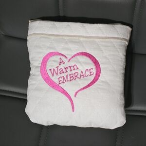 Pink Heart Embroidered Blanket Pillow.